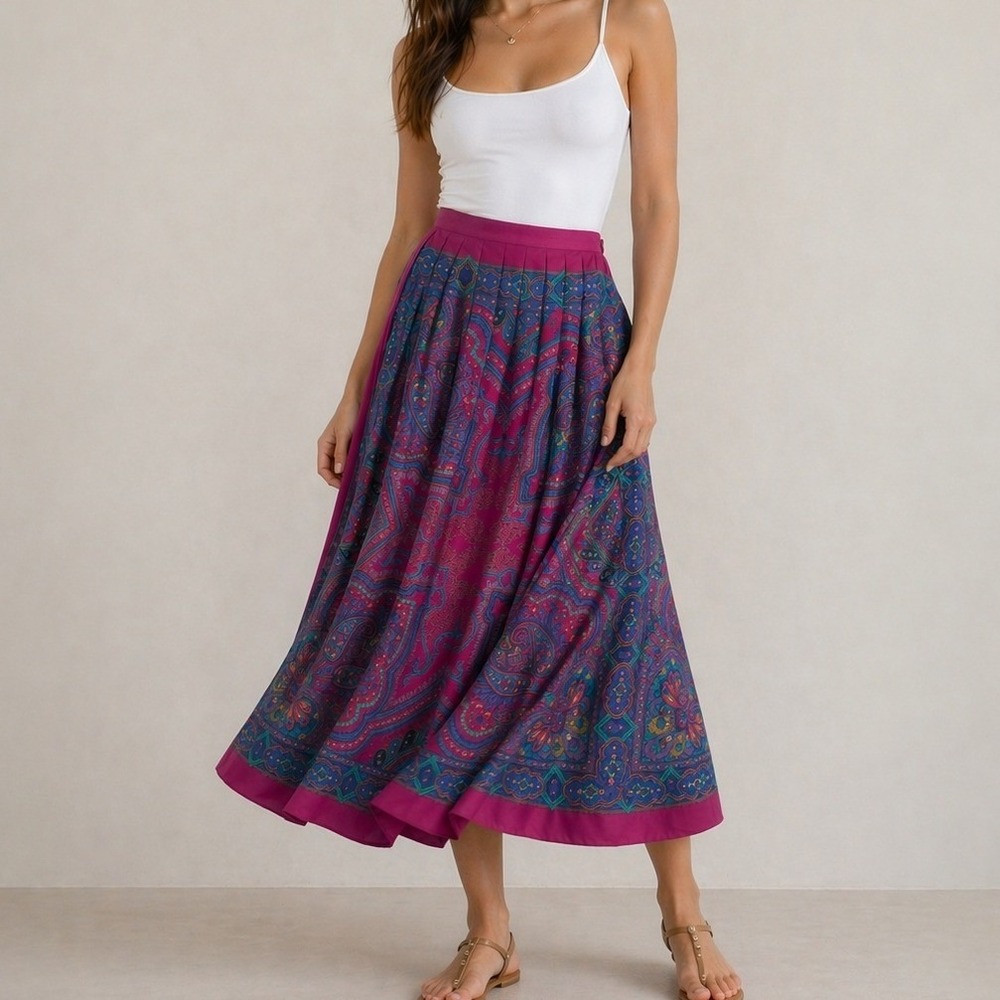 Vintage Whimsical Boho Paisley Midi Skirt Made‎ In USA Artsy Whimsigoth Size S